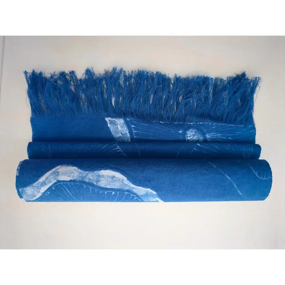 Handmade Cotton Table Runner | Indigo Batik | Lotus Decor | Botanical Dining